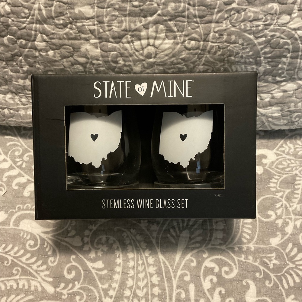 Never Used State of Mine Stemless Wine Glasses